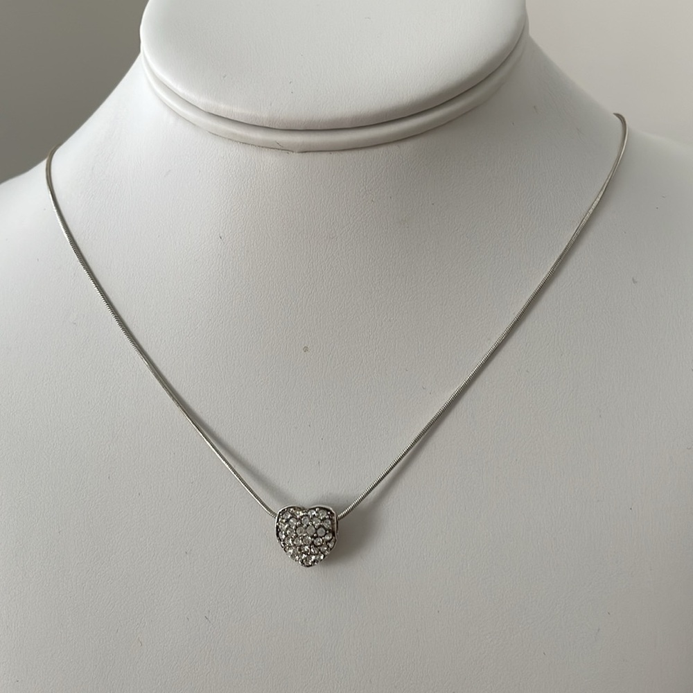 Sterling Silver Pave Cubic Zirconia Heart Pendant and Chain